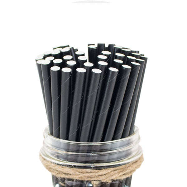 Paper Straws, Black Cocktail, Unwrapped, 6"