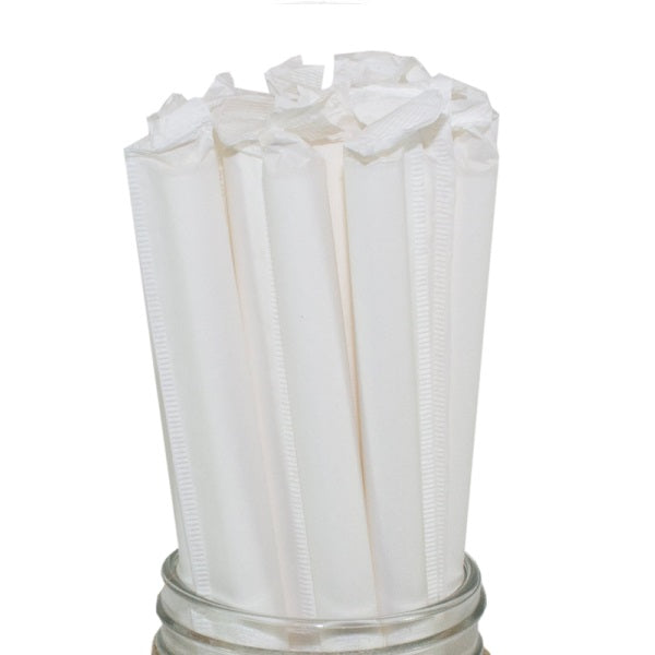 Paper Straws, White Milkshake, Wrapped, 8"