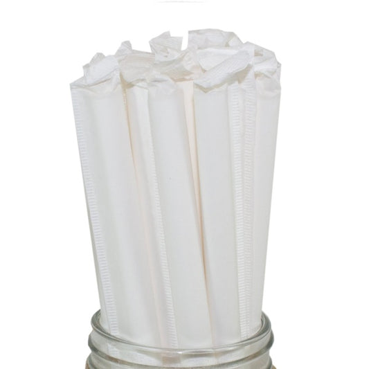 Paper Straws, White Milkshake, Wrapped, 8"